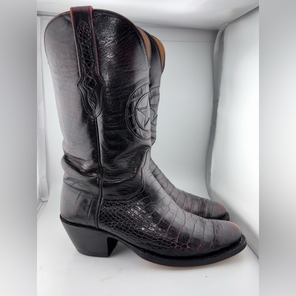 Men's Cowboy Exotic Handmade Black Jack 8D Caiman Belly Black Cherry $1300 MSRP​ - Picture 4 of 13
